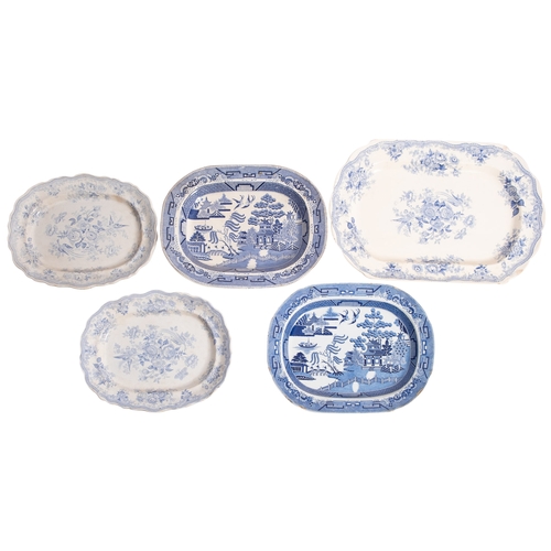 433 - A pair of Staffordshire pottery blue and white transfer decorated meat plates with the asiatic pheas... 