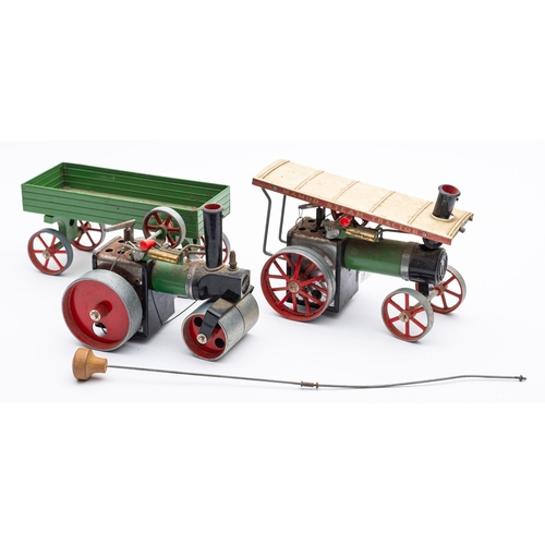 440 - A Mamod model steam tractor, 25.5cm long, with Mamod model steam roller, 21cm long, and a Mamod gree... 