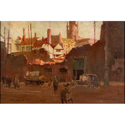 66 - * Edwin Glasgow (British, 1874-1955) Town scene with a ruined building and figures Oil on canvas 50 ... 