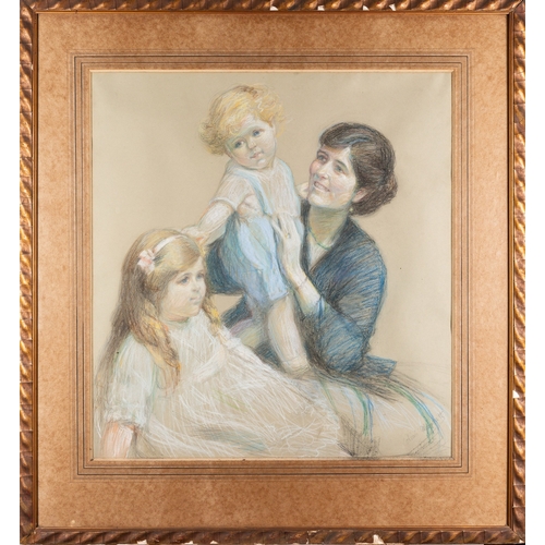 75 - British School, 20th Century - two pictures- Mrs Charles H. Merz and children, 1918 - Pastel - 70 x ... 