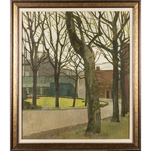 76 - British School, 20th Century - a group of four pictures- A Town Garden Square - Oil on card - 64.5 x... 