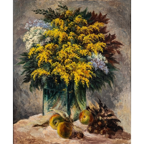 90 - Nadia Benois (English/Russian, 1896-1975) - Still life of Mimosa and other flowers in a glass vase w... 