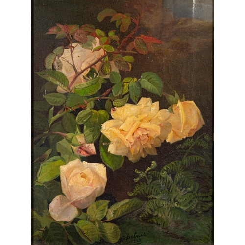 94 - Two still life paintings, one by A. Debuis (French, 19th Century) - Still life with roses and ferns ... 