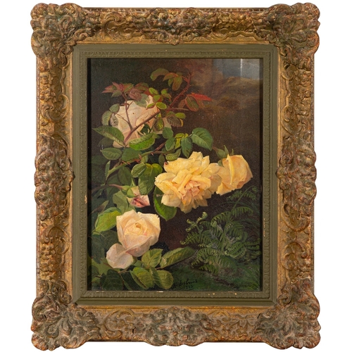 94 - Two still life paintings, one by A. Debuis (French, 19th Century) - Still life with roses and ferns ... 