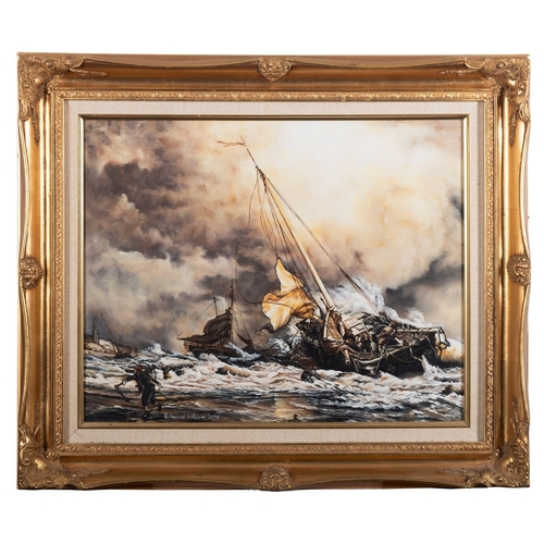 103 - Edward William Cooke, RA (British, 1811-1880) Ships in stormy sea Oil on canvas 39 x 50cm Signed low... 