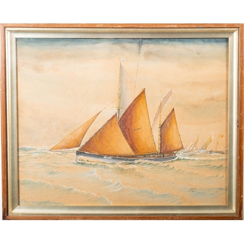 106 - British School, 19th/20th Century The two-master BM 258 in full sail Watercolour and gouache 39 x 49... 