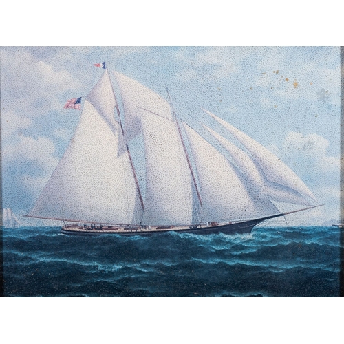 109 - 19th/ 20th century School Schooner in America's Cup Oil on board 29 x 39cm
