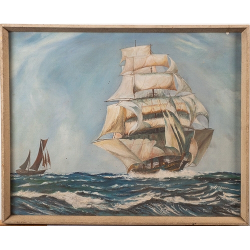 110 - British School, 19th Century  Ships off the coast Two oils on canvas Each 39.5 x 50cm Each signed 'R... 