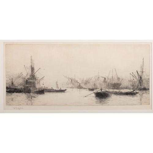 115 - William Lionel Wyllie (British, 1851-1931) The Royal Albert Dock, London Etching 15 x 35cm Signed in... 