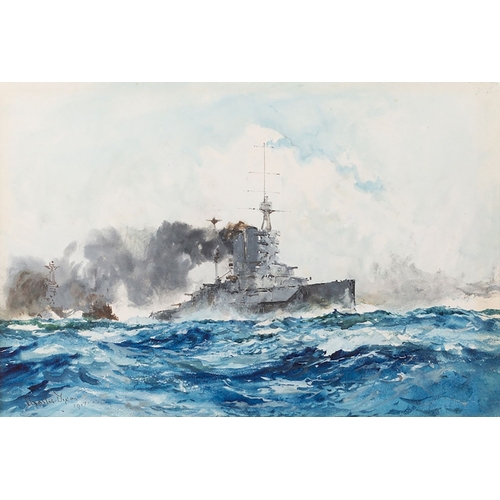 119 - Charles Edward Dixon (British, 1872-1934) - Battleship - Watercolour - 17 x 25cm - Signed lower left... 