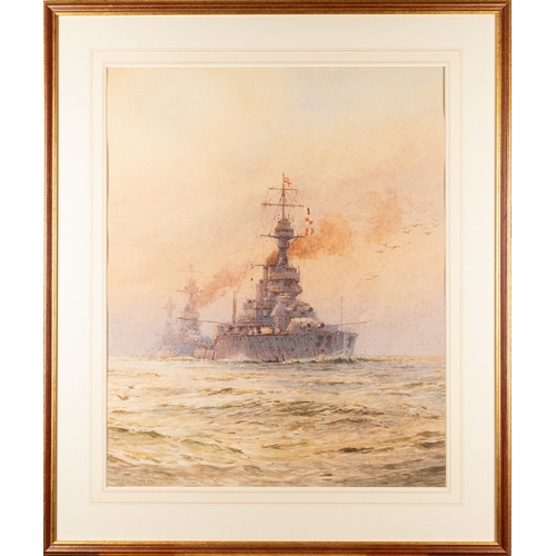 124 - J.H.Batchelor (British, 1936-2019) - H.M.S. Champion leaving Portsmouth - Watercolour - 25 x 47.5cm ... 