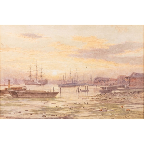 130 - Martin Snape (British, 1874-1901) - Near the docks at low tide - Watercolour - 20.5 x 30.5cm - Signe... 