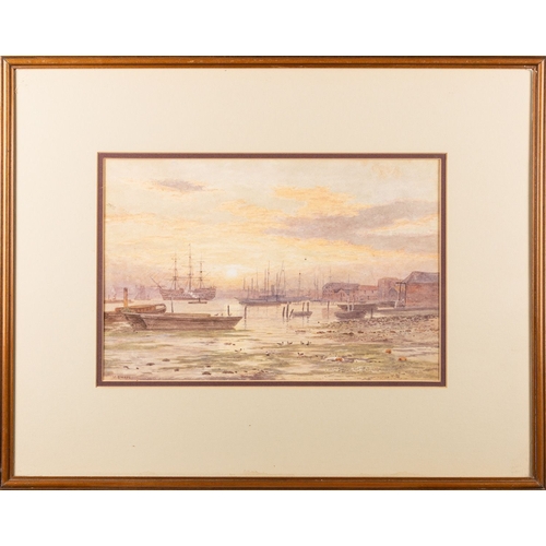 130 - Martin Snape (British, 1874-1901) - Near the docks at low tide - Watercolour - 20.5 x 30.5cm - Signe... 