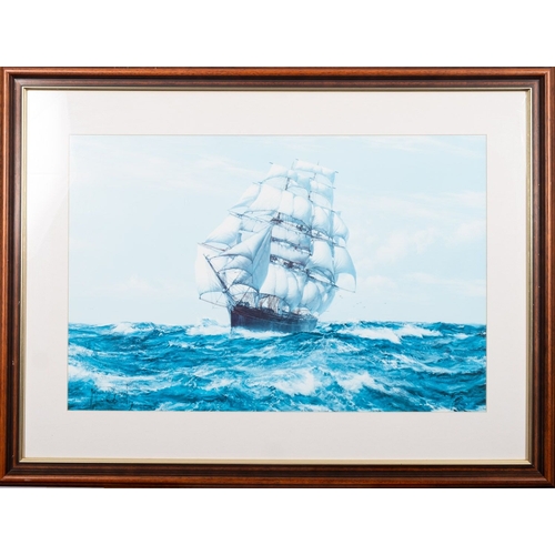 131 - After Montague Dawson (1890-1973) 'The Rising Wind' framed print on canvas, 90 x 60cm, together with... 