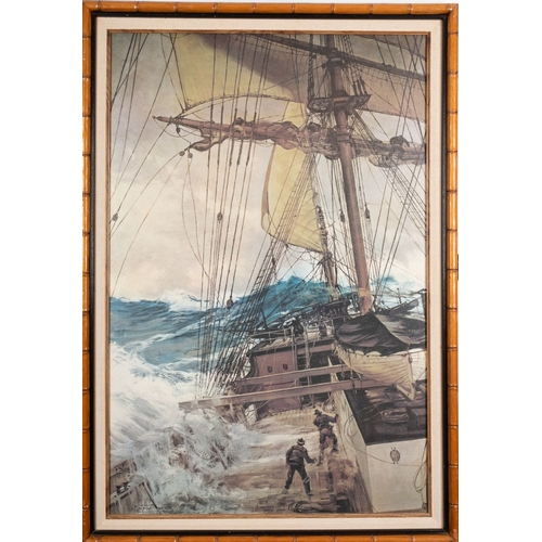 131 - After Montague Dawson (1890-1973) 'The Rising Wind' framed print on canvas, 90 x 60cm, together with... 