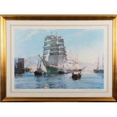 132 - After Montague Dawson (1890-1973) 'The Thermopylae leaving Foochow;, framed print 50.5 x 76cm, toget... 