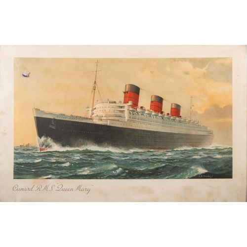 138 - Five colour prints of liners: RMS Queen Elizabeth, Cunard White Star RMS Soronia, Cunard Line RMS Qu... 