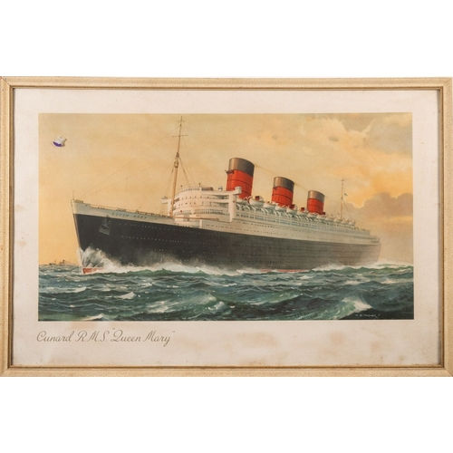 138 - Five colour prints of liners: RMS Queen Elizabeth, Cunard White Star RMS Soronia, Cunard Line RMS Qu... 