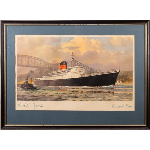 138 - Five colour prints of liners: RMS Queen Elizabeth, Cunard White Star RMS Soronia, Cunard Line RMS Qu... 