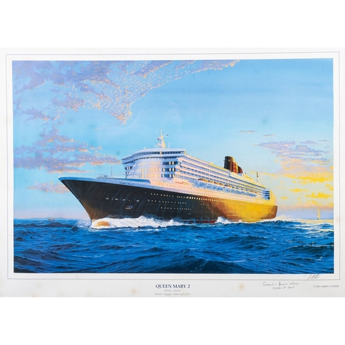 138 - Five colour prints of liners: RMS Queen Elizabeth, Cunard White Star RMS Soronia, Cunard Line RMS Qu... 