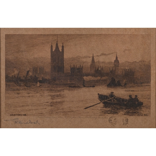 140 - After Wilfrid Ball (British, 1853-1917) Westminster -  The Towe - St. Pauls - Three sepia etchings -... 