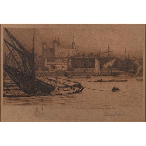 140 - After Wilfrid Ball (British, 1853-1917) Westminster -  The Towe - St. Pauls - Three sepia etchings -... 
