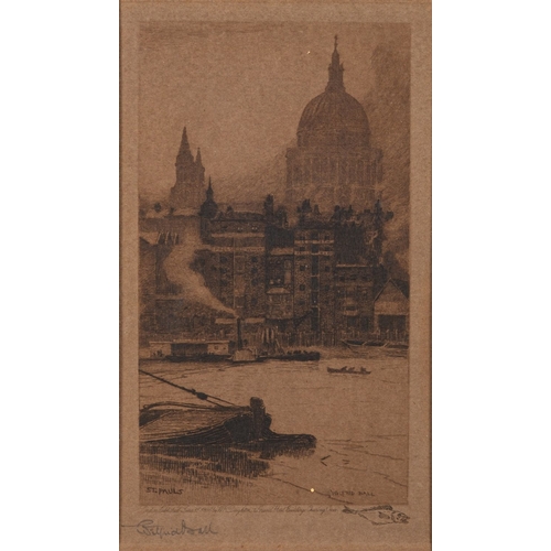 140 - After Wilfrid Ball (British, 1853-1917) Westminster -  The Towe - St. Pauls - Three sepia etchings -... 