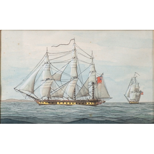 143 - John Evans (British, 19th Century) The frigate 'Hermione' Watercolour 14 x 23cm Signed lower right m... 