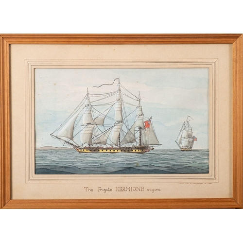 143 - John Evans (British, 19th Century) The frigate 'Hermione' Watercolour 14 x 23cm Signed lower right m... 