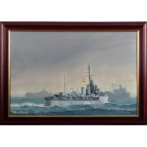 145 - John Cotgrove (British, Contemporary) HMS Hotspur on convoy duty Acrylic on canvas 39 x 60cm Signed ... 