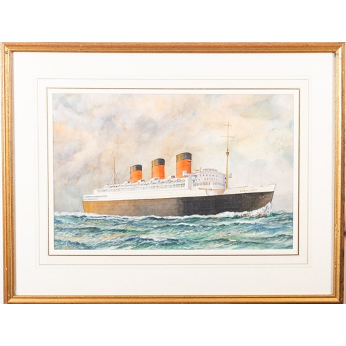 146 - Arthur Herbert Buckland (British, fl. 1893-1927) The liner Queen Mary on the Clyde Watercolour 31 x ... 