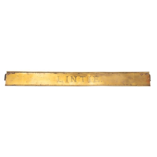 156 - A late 19th/early 20th century brass name board 'Lintie': 9.7 x 95cm.