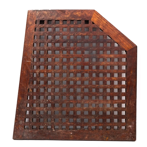 161 - A large teak deck grate: of rectangular form with one canted corner: 102 x 117cm.
