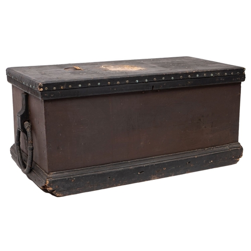 162 - A late 19th/early 20th century pine seaman's chest: the rectangular top with tarred canvas cover, en... 