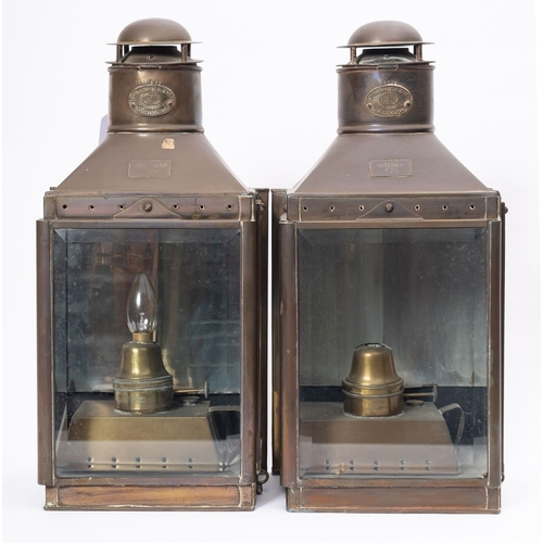 168 - A pair of copper bulkhead No 475 pattern lamps, maker W Harvie & Co Ltd, Birmingham, stamped as per ... 