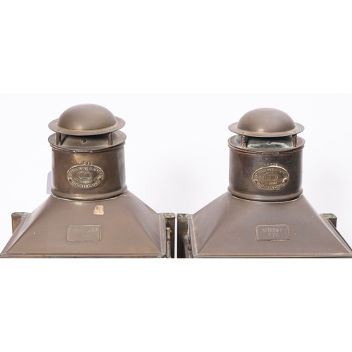 168 - A pair of copper bulkhead No 475 pattern lamps, maker W Harvie & Co Ltd, Birmingham, stamped as per ... 