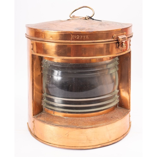 174 - A copper ship's lamp, stamped ' No.2775', 41cm high (fitted later electrical conversion).