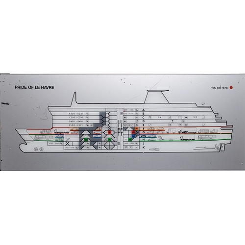 216 - A perspex ship's wall guide plan for the P&O Ferry 'Pride of Le Harve',  white on a silver grey rese... 