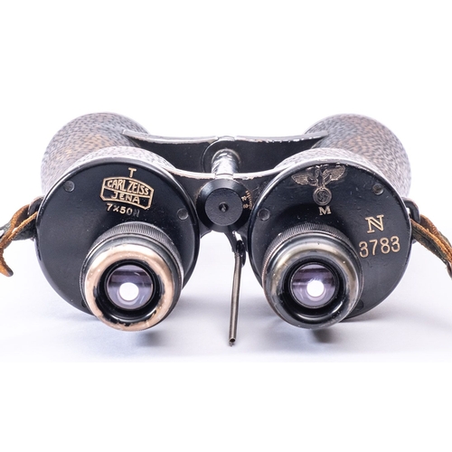 235 - A pair of WWII Kriegsmarine 7x50H binoculars, maker Carl Zeiss, Jena,  the main tubes retaining  bla... 