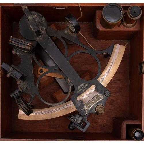 241 - A 6 inch radius vernier  'Hezzanith' sextant, maker Heath & Co,Ltd, London, No. U187: the black crac... 