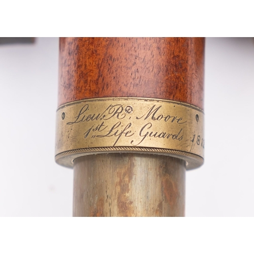 245 - A 19th century mahogany and brass three draw telescope, maker Watson, Charing Cross, London, singed ... 