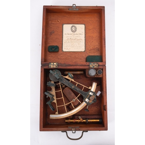 267 - A 9 inch radius 'Hezzanith' vernier sextant by Hughes & Co, London, serial number 'W344' with silver... 