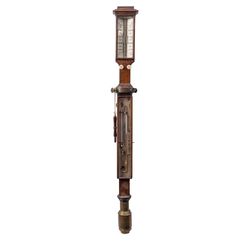 268 - A 19th Century mahogany ship's stick barometer, unsigned with engraved ivory scale under rectangular... 