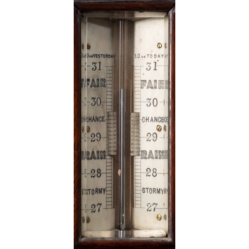 268 - A 19th Century mahogany ship's stick barometer, unsigned with engraved ivory scale under rectangular... 