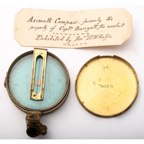 278 - A lacquered brass Prismatic pocket compass, circa 1820, with hinged wire and prismatic sights, the g... 