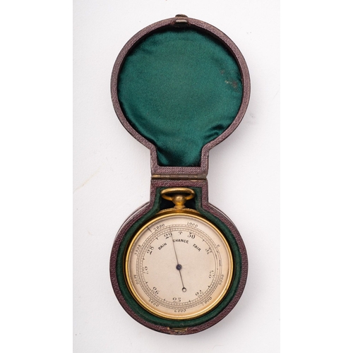 284 - Anon, an English gilt brass cased pocket barometer, late 19th or early 20th century, the silvered di... 