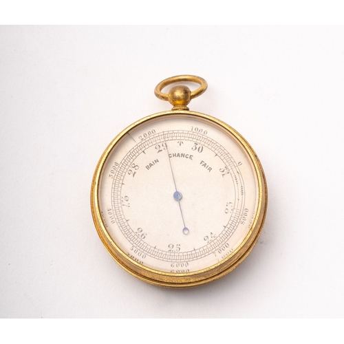 284 - Anon, an English gilt brass cased pocket barometer, late 19th or early 20th century, the silvered di... 