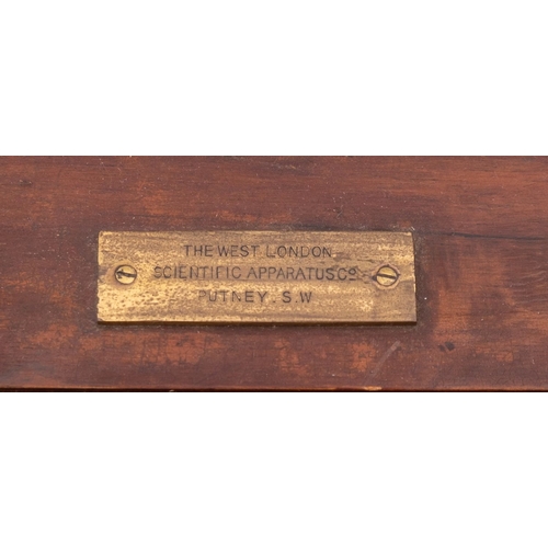 287 - A mahogany and brass inclinometer, maker 'The West London Scientific Apparatus Co.', the silvered ca... 