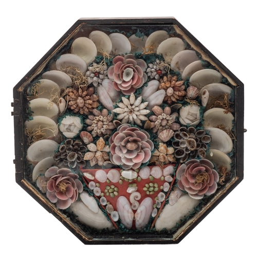 296 - A 19th-century  sailor's double shell valentine, worked in coloured shells, one with an inscription ... 