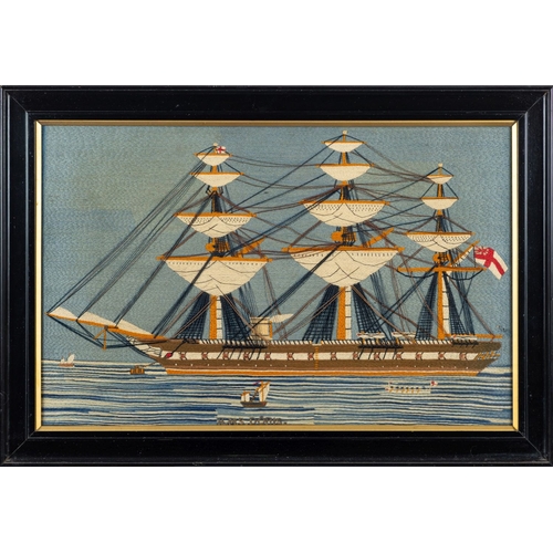 298 - A 19th-century woolwork  'HMS Doris'  standing and running rigged with White Ensign to stern and ope... 